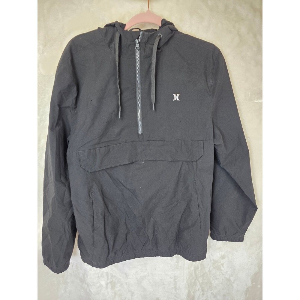 Hurley Mens Black Ripstop Anorak Windbreaker Half Zip Pullover Jacket‎ S